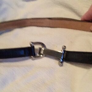 Stylish Black Leather Belt/ OS ADJUSTABLE/ Silver Buckle/Clasp